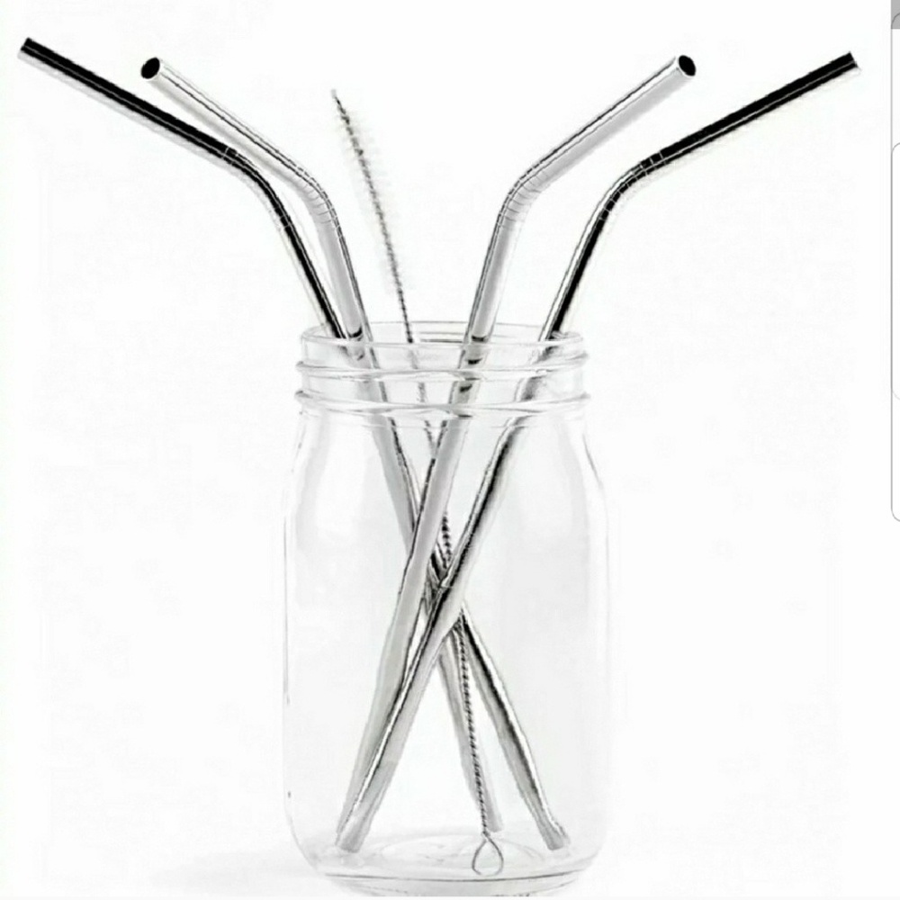4pcs Reusable Stainless Steel Bend Drinking